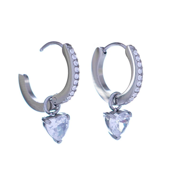 Heart pendant earrings with stone ring earrings (Steel 316L)