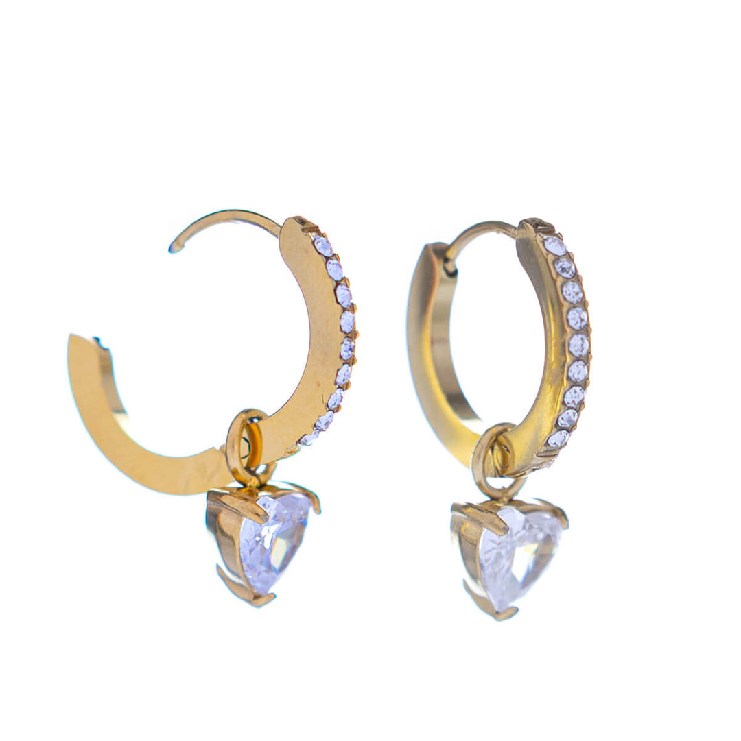 Heart pendant earrings with stone ring earrings (Steel 316L)
