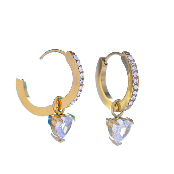 Heart pendant earrings with stone ring earrings (Steel 316L)
