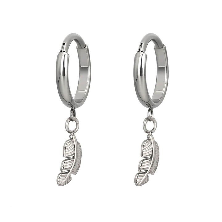 Titanium earrings with feather pendant (Titanium G23)