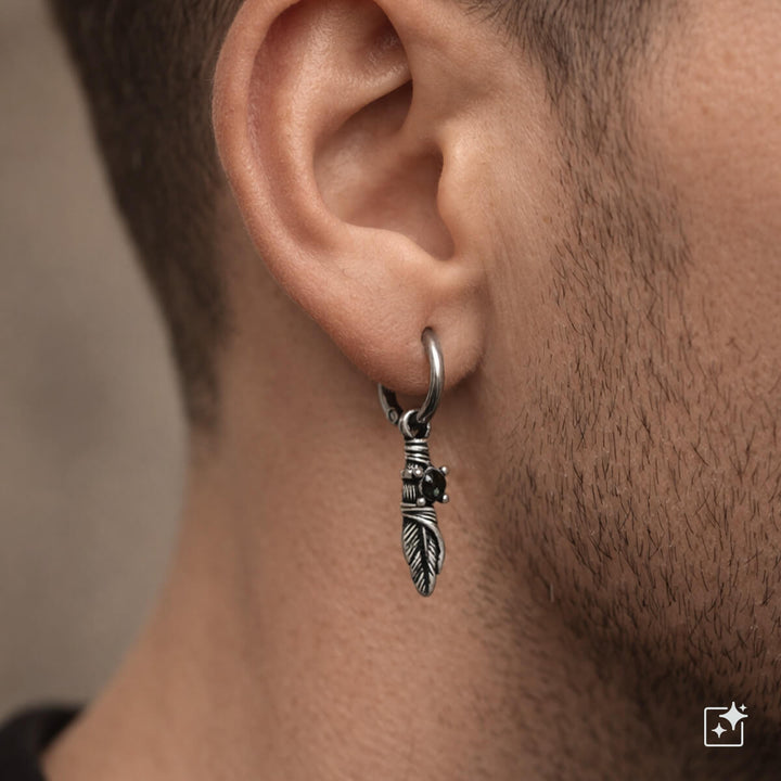 Men's earrings with feather pendants – surgical steel