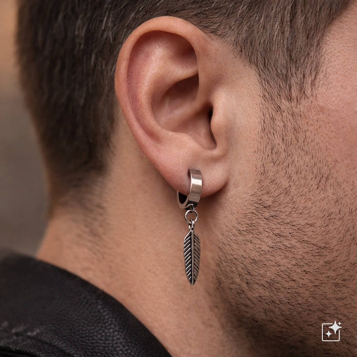 Earring with feather pendant – surgical steel (316L)