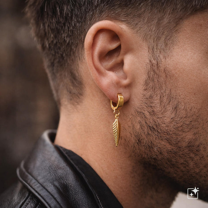 Earring with feather pendant – surgical steel (316L)