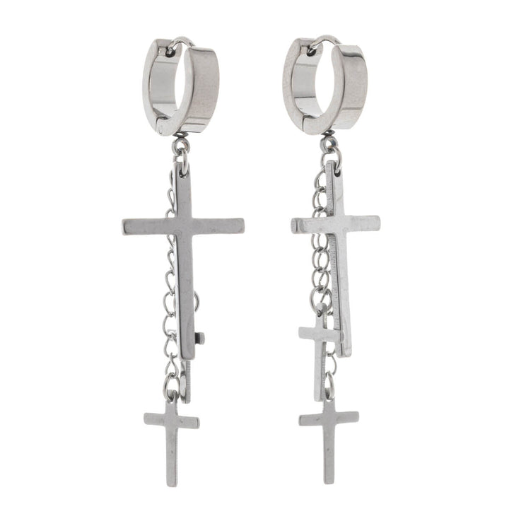 Dangle earring with crosses & chains - surgical steel (316L)
