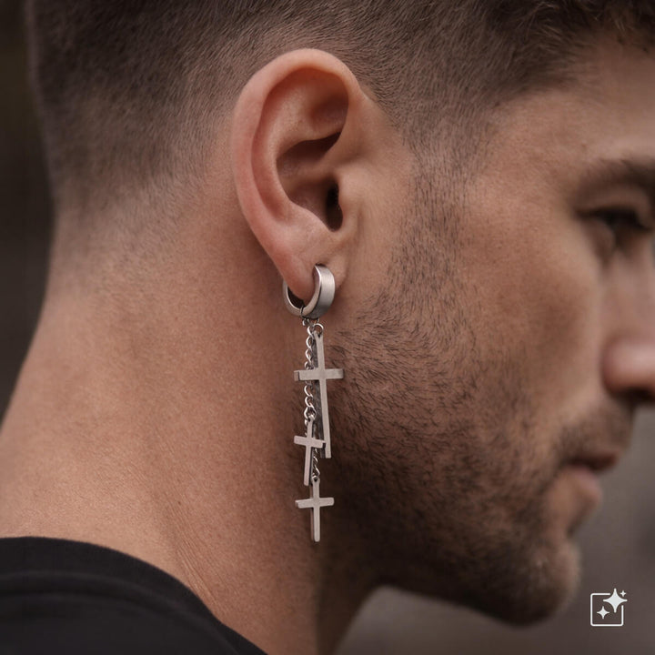 Dangle earring with crosses & chains - surgical steel (316L)