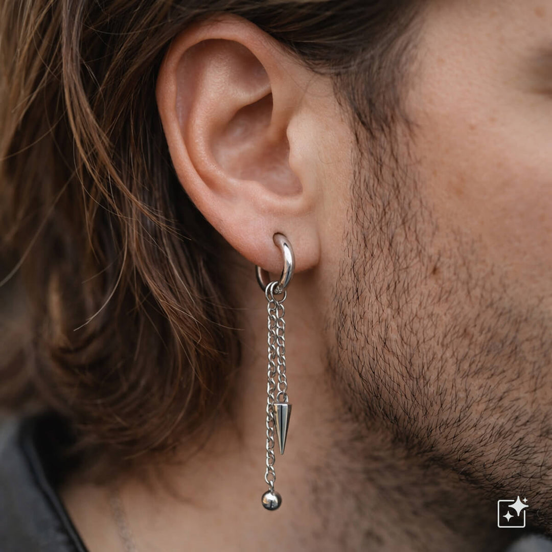 Örhängen med kedja, spik och kulhängen – kirurgiskt stål (316L)