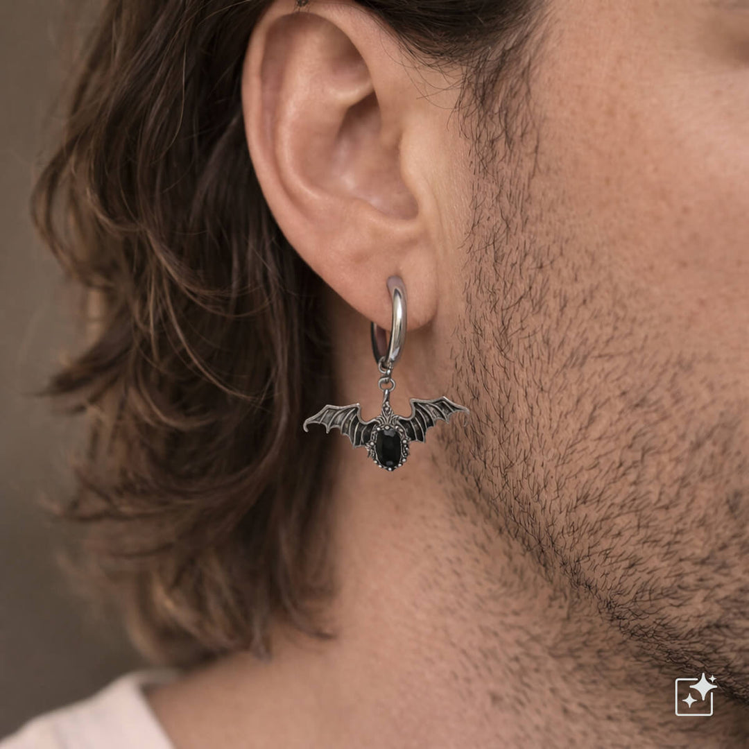 Bat ear cuffs med svart sten – kirurgiskt stål (316L)