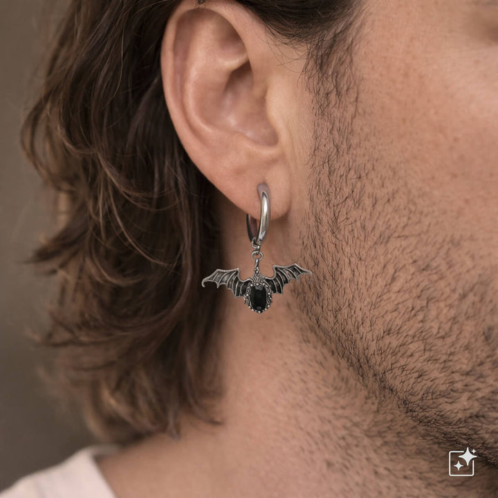 Bat ear cuffs med svart sten – kirurgiskt stål (316L)