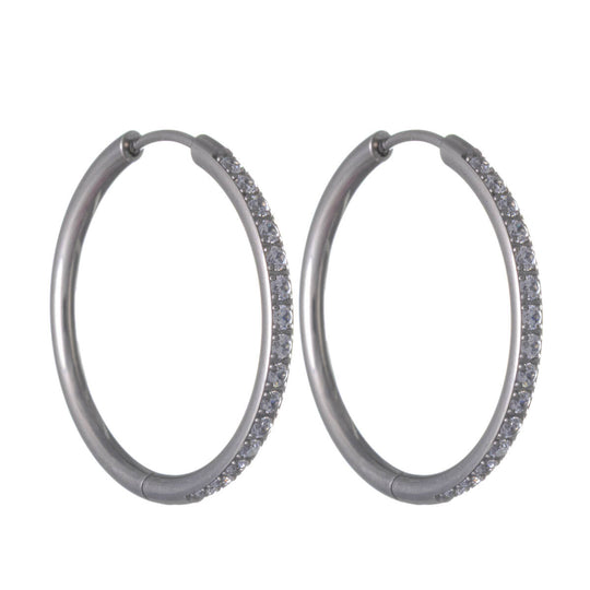 Titaani Zirkonia Korvarenkaat 2 cm – Pavé (G23) – hopea
