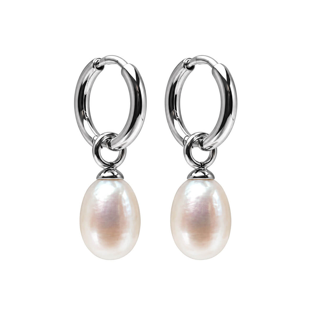 Delicate steel hoop earrings with freshwater pearls (316L steel)