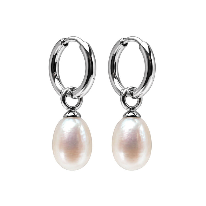Delicate steel hoop earrings with freshwater pearls (316L steel)