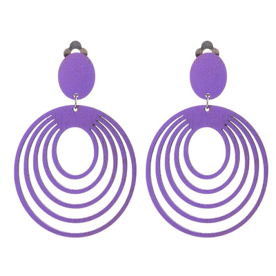 Wooden oval clip earrings (Steel 316L)