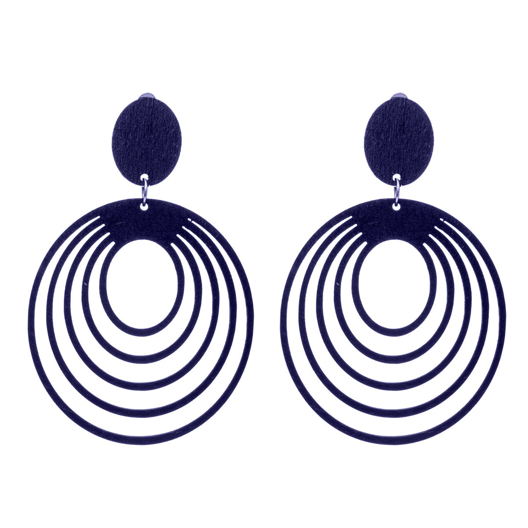 Wooden oval clip earrings (Steel 316L)