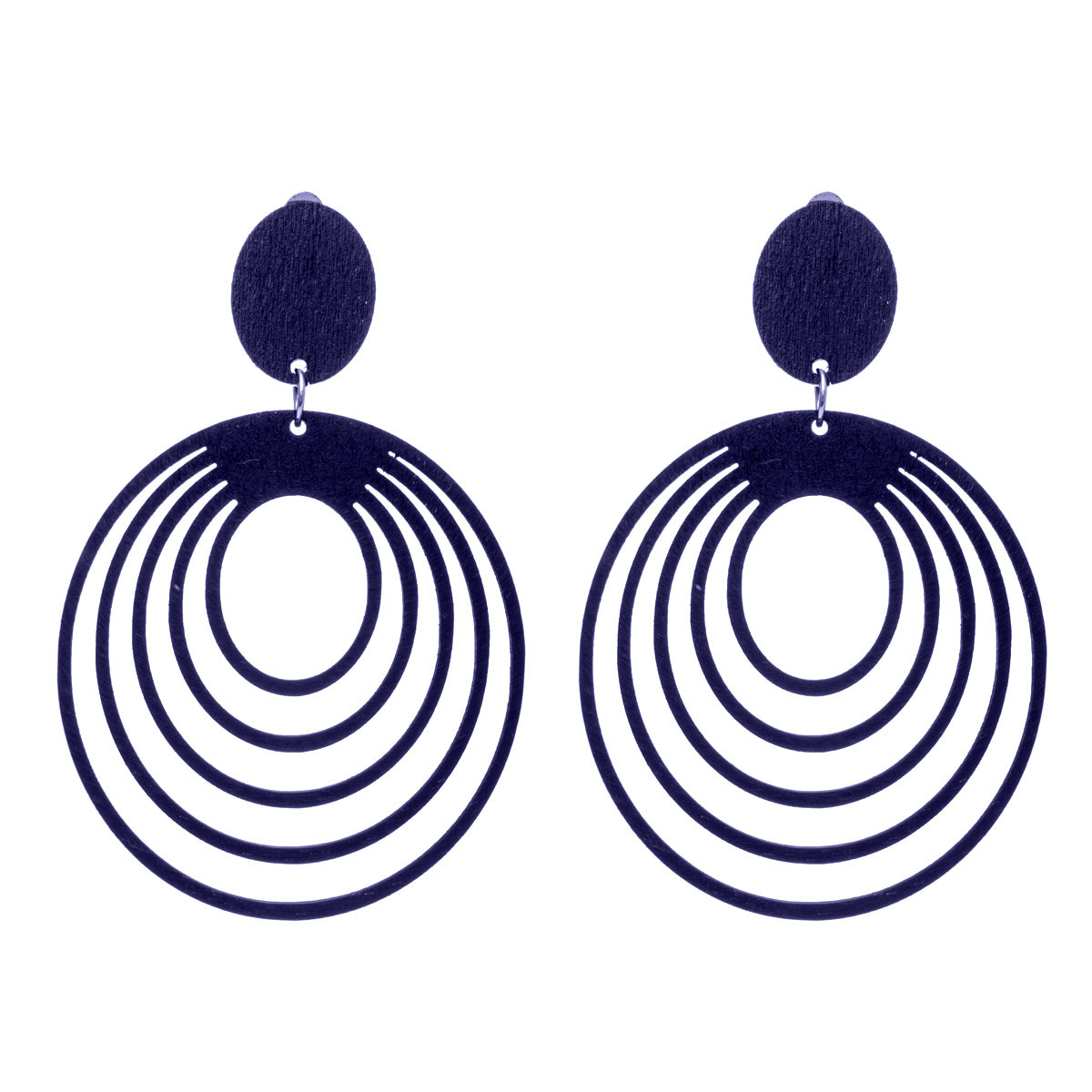 Wooden oval clip earrings (Steel 316L)