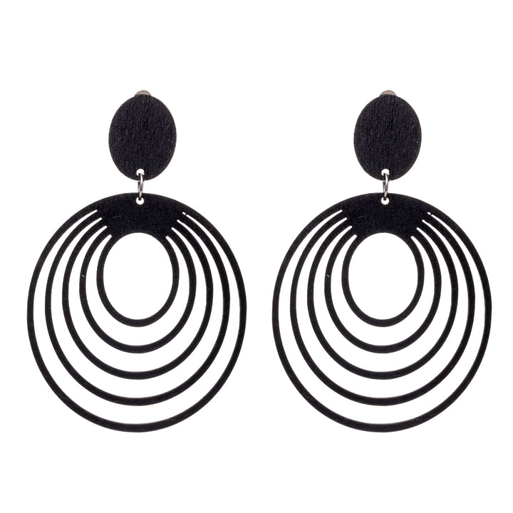 Wooden oval clip earrings (Steel 316L)