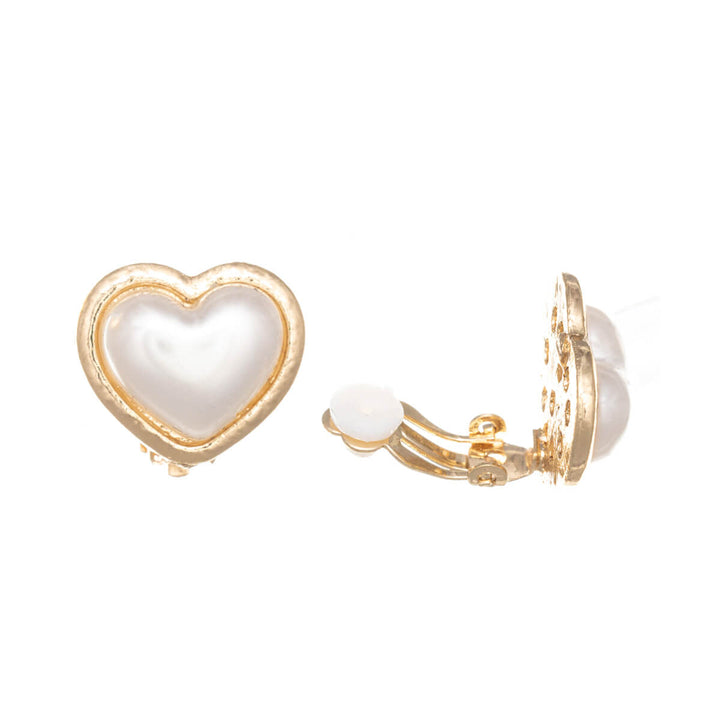 Pearl heart clip earrings