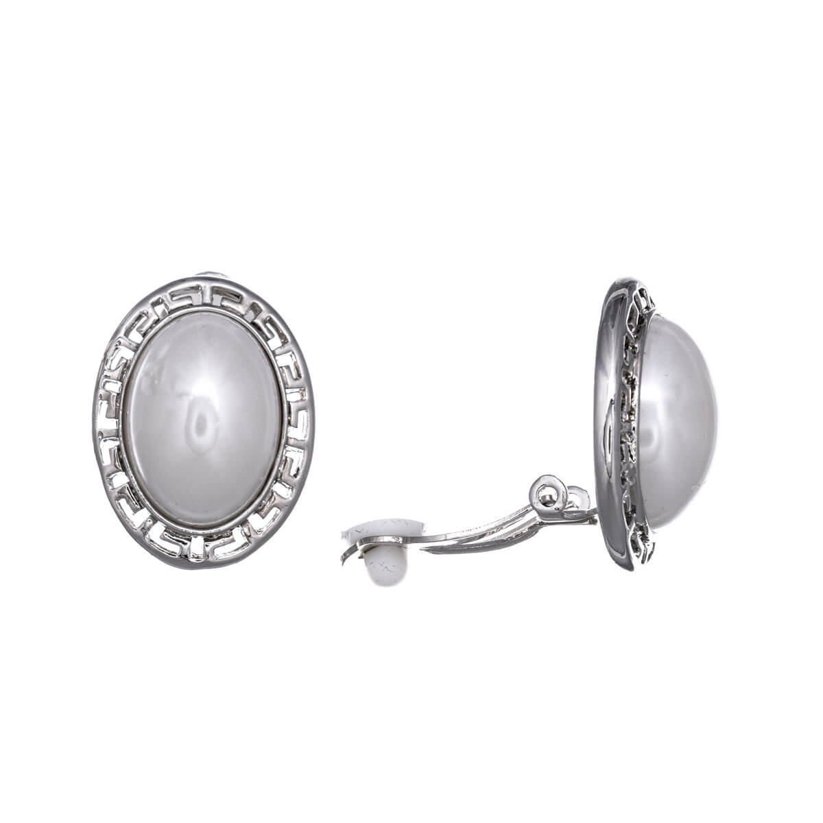 Decorative ovals pearl clip earrings