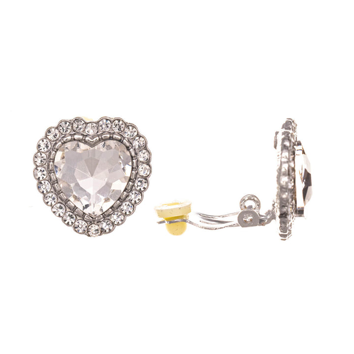 Rhinestone heart clip earrings