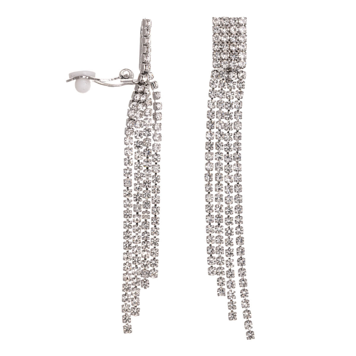 Hanging rhinestone ribbon festive clip-on earrings 4 rows