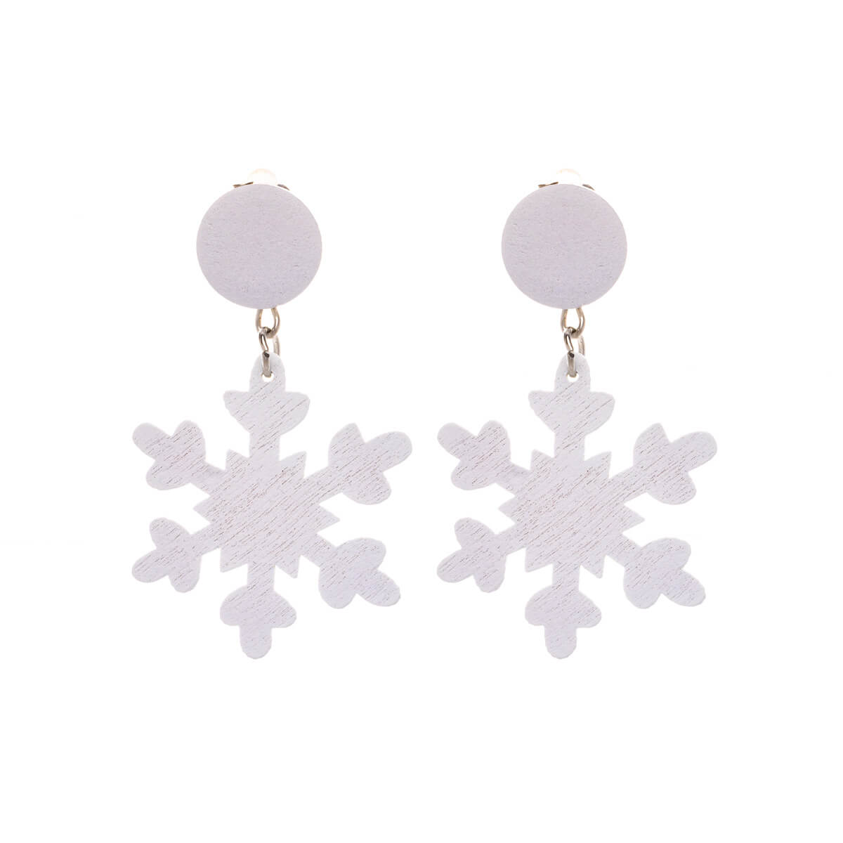 Wooden snowflake clip-on earrings - Made in Finland (Steel 316L)