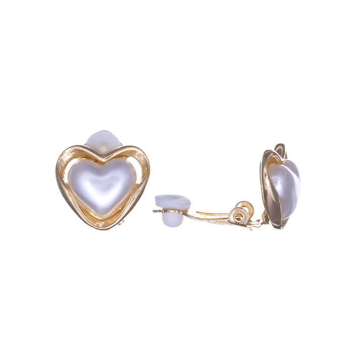 Pearl heart clip earrings