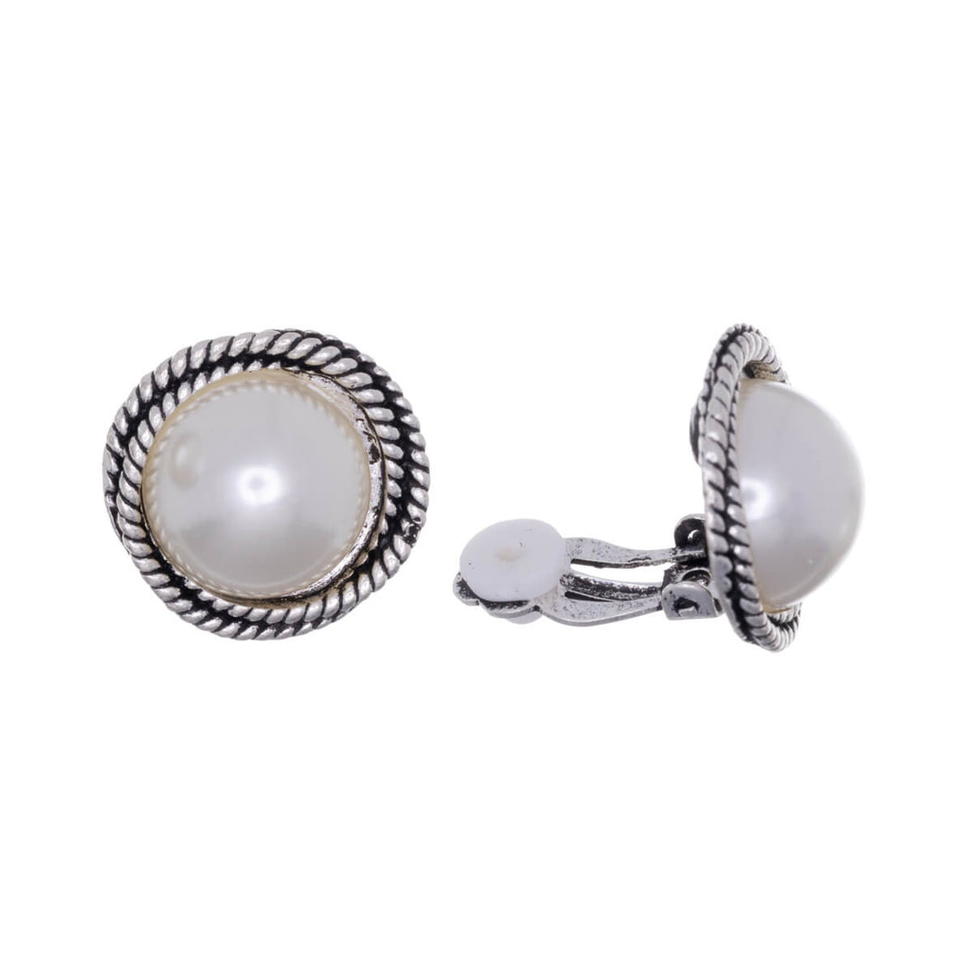 Round pearl Clip-on earrings with spiral edge