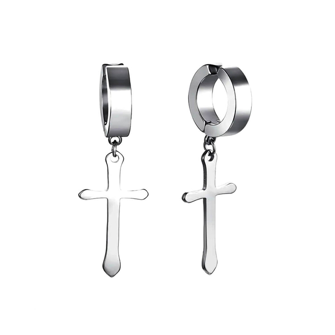 Hanging cross earring Clip-on earrings (Steel 316L)