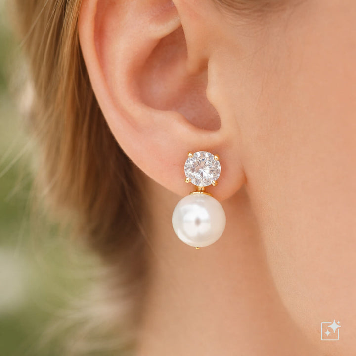Round zirconia bead Clip-on earrings