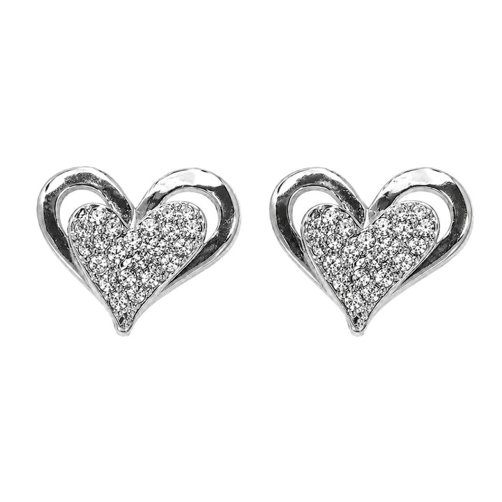 Heart-shaped clip-on earrings decorated with glass stones