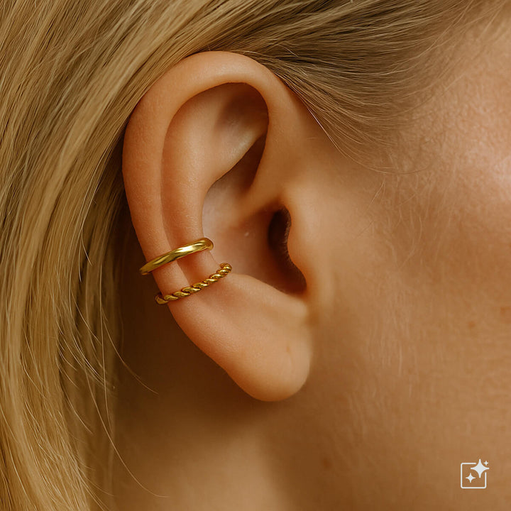 Textured ring ear cuff with cartilage tube 2pcs (Steel 316L)