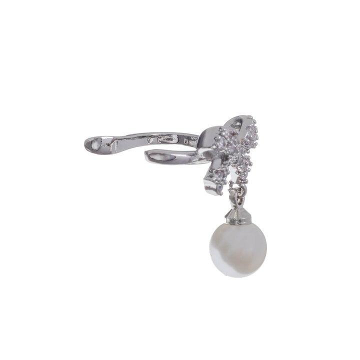 Zirconia bow rustic necklace pearl pendant ear cuff