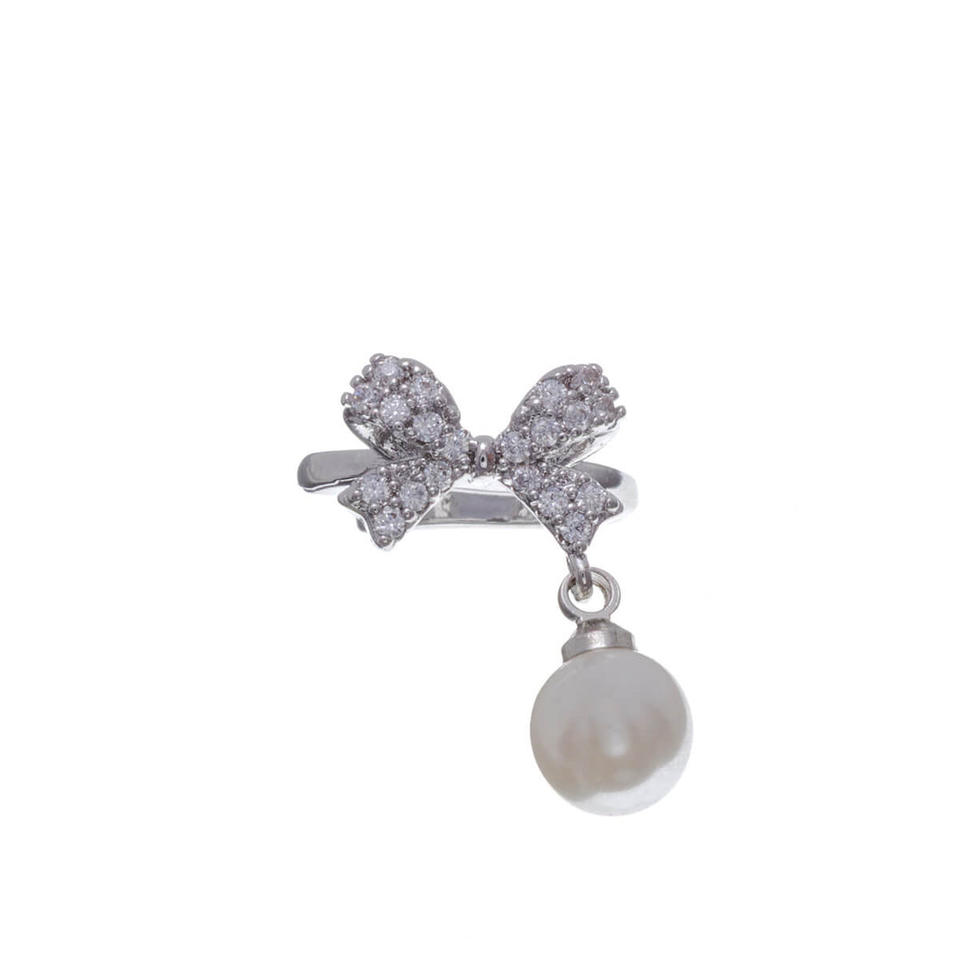 Zirconia bow rustic necklace pearl pendant ear cuff