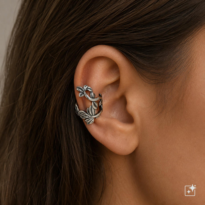 Ear cuff-smycke i bladrankor (kirurgiskt stål 316L)