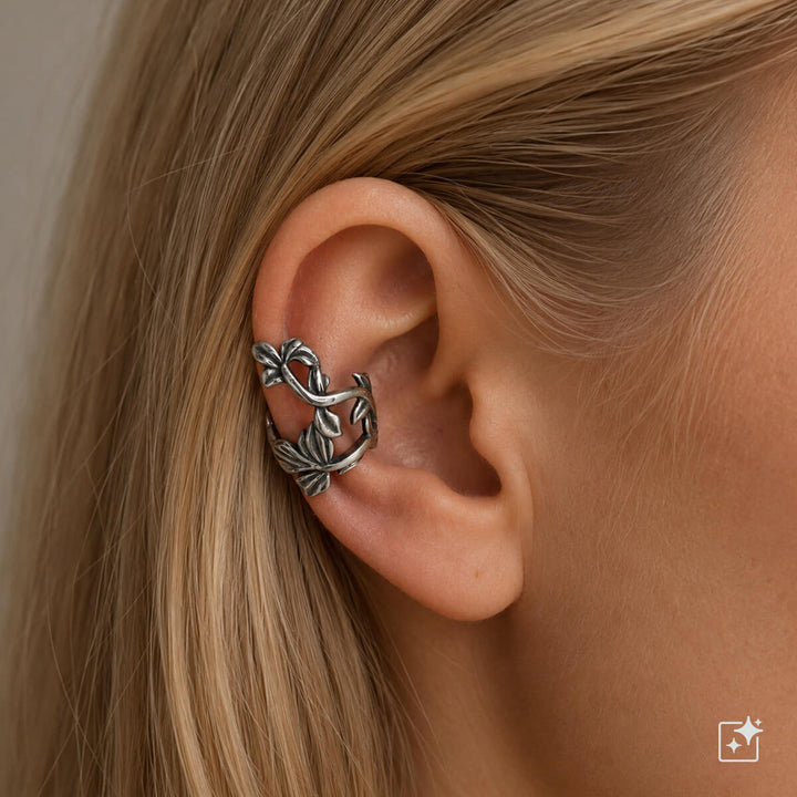 Ear cuff-smycke i bladrankor (kirurgiskt stål 316L)