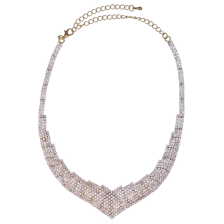 V-shaped rhinestone festive necklace + earrings