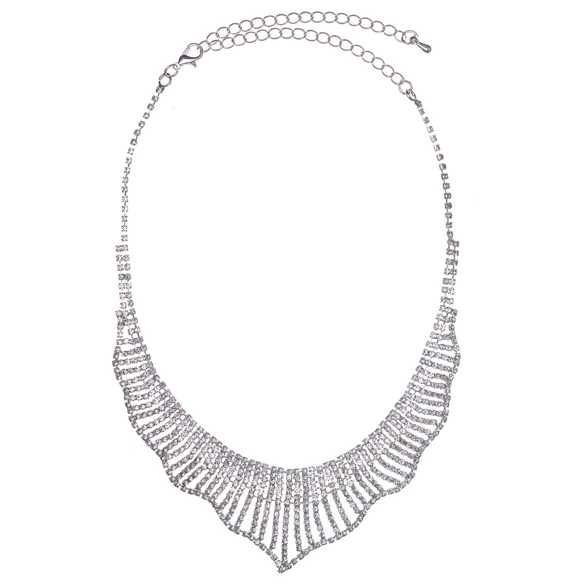 V-shaped rhinestone festive necklace + earrings
