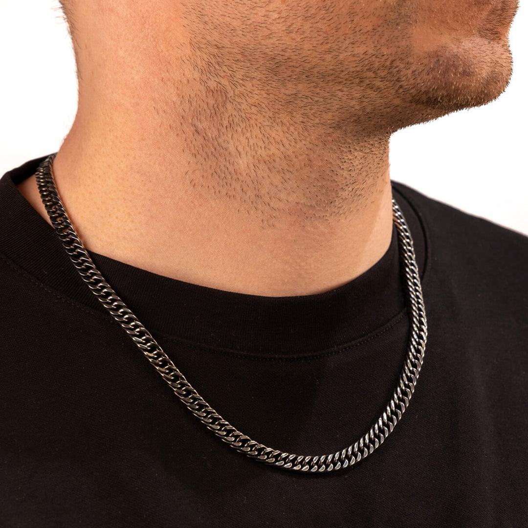 Dense armoured chain dark steel necklace 7mm 55cm