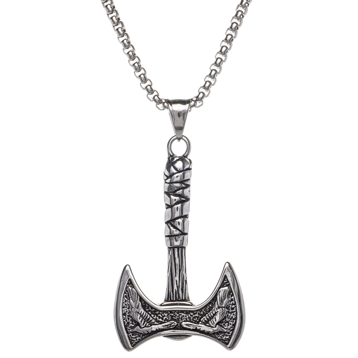 Viking deer pendant necklace with bird pattern (Steel 316L)