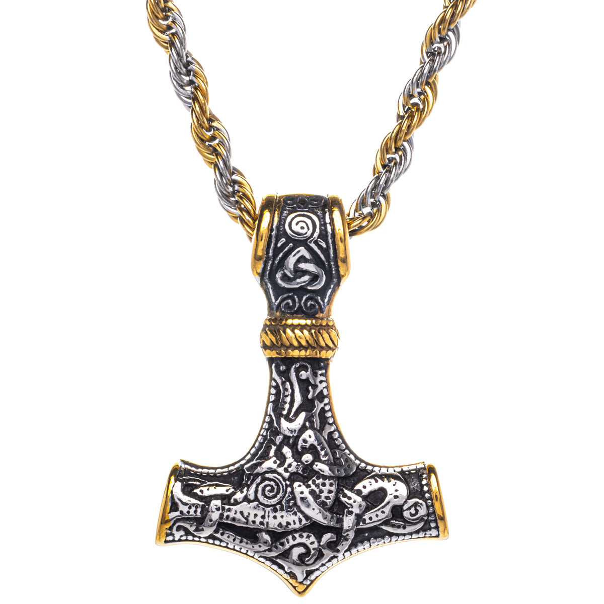 King's two-tone Mjölnir Thor's hammer pendant necklace (Steel 316L)