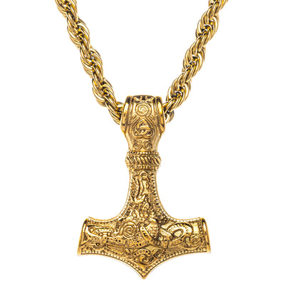 Gold Mjölnir Thor's hammer pendant necklace (Steel 316L)