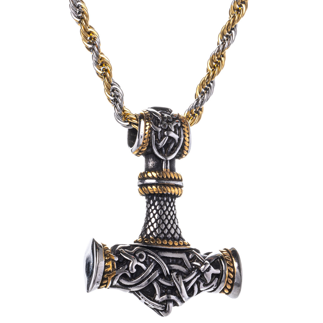 Two-tone Mjölnir Thor's hammer pendant necklace (Steel 316L)