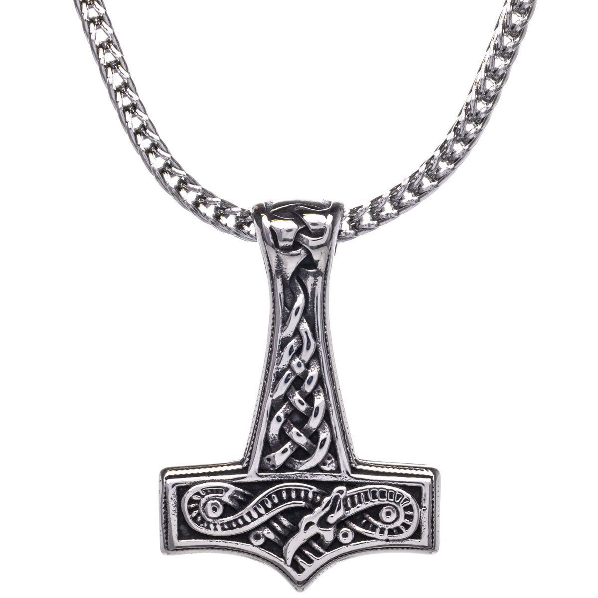 Steel Dragon Mjölnir Thor's hammer pendant necklace (Steel 316L)