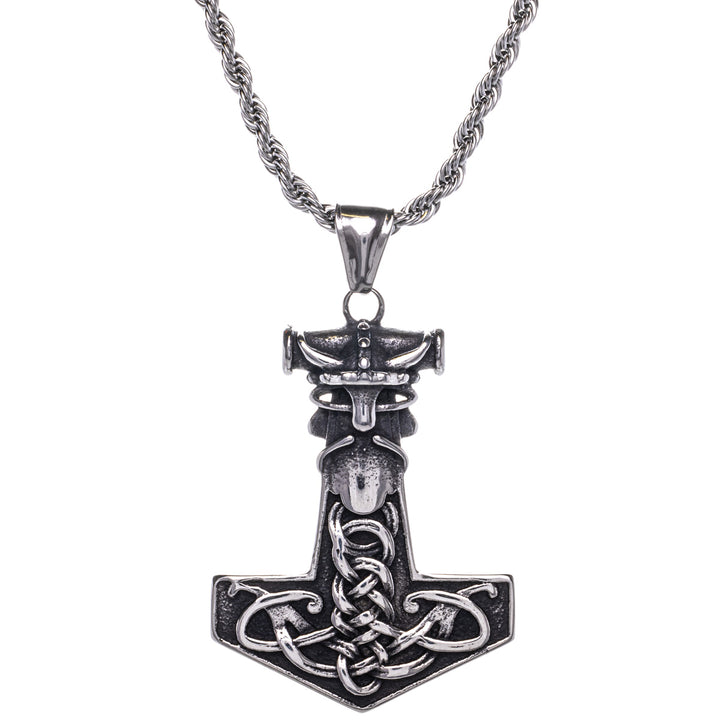 Kedjedekorerat Mjölnir Tors hammare hängande halsband (Stål 316L)