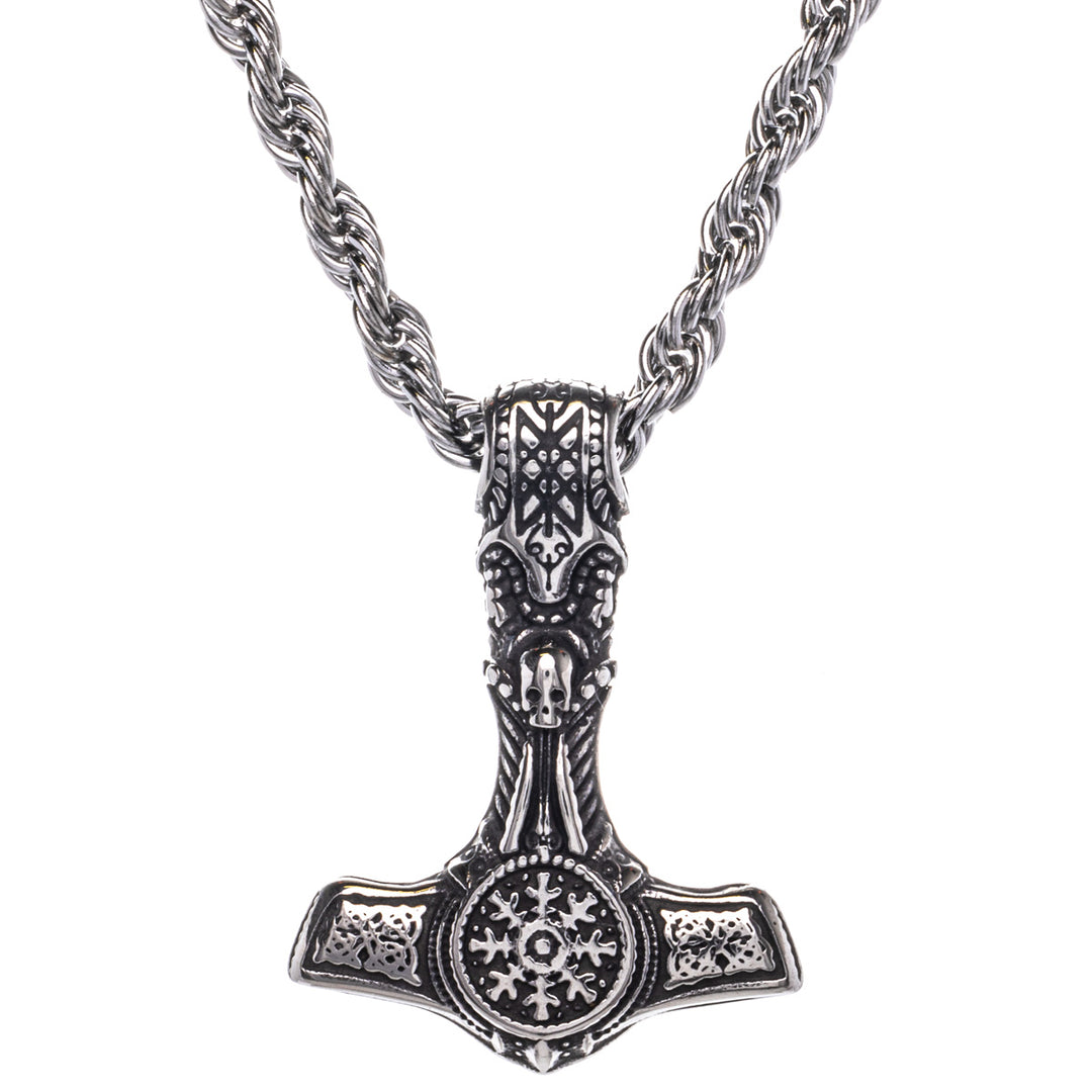 Aegishjalmur Mjölnir Tors hammare hängande halsband (Stål 316L)