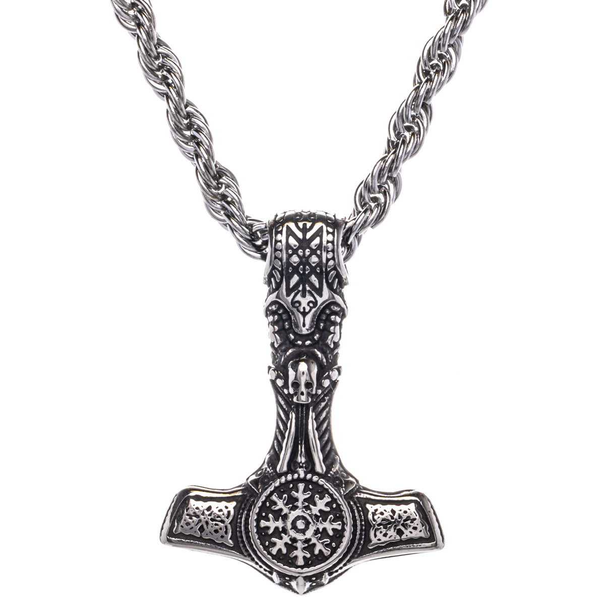Aegishjalmur Mjölnir Thor's hammer pendant necklace (Steel 316L)