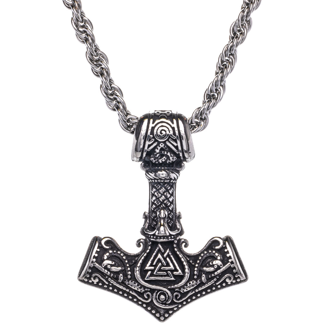 Tors hammare Mjölnir hängande halsband med vit nöt-symbol (Stål 316L)