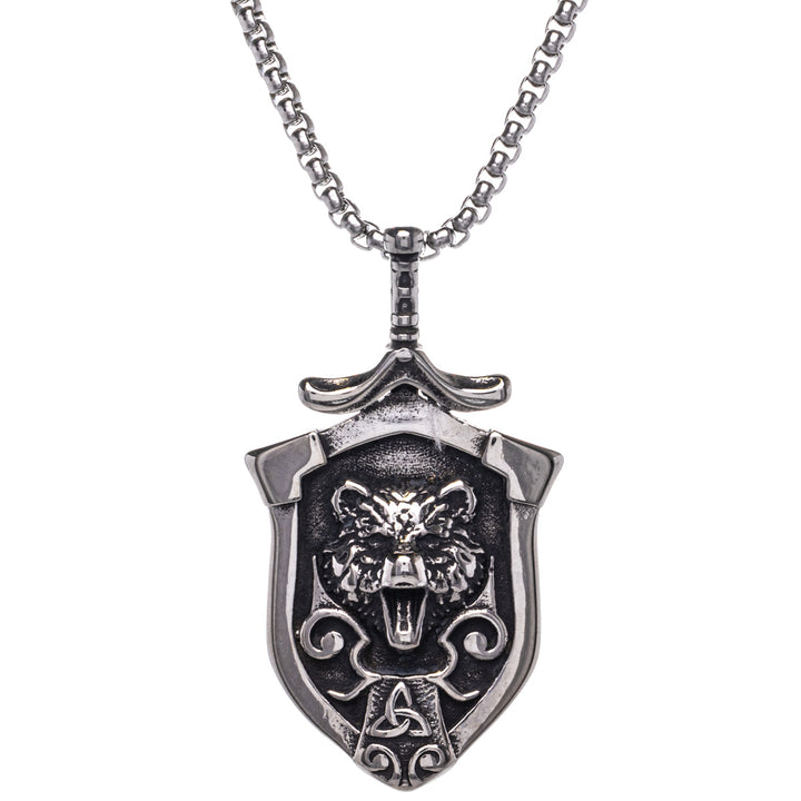 Bear shield and sword pendant necklace (Steel 316L)