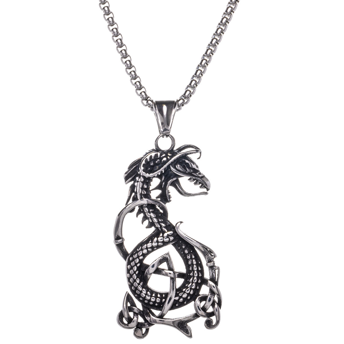 Silver coloured Jormungand snake pendant necklace (Steel 316L)