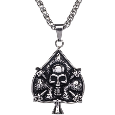 Rock-style Ace of Spades skull pendant necklace (Steel 316L)