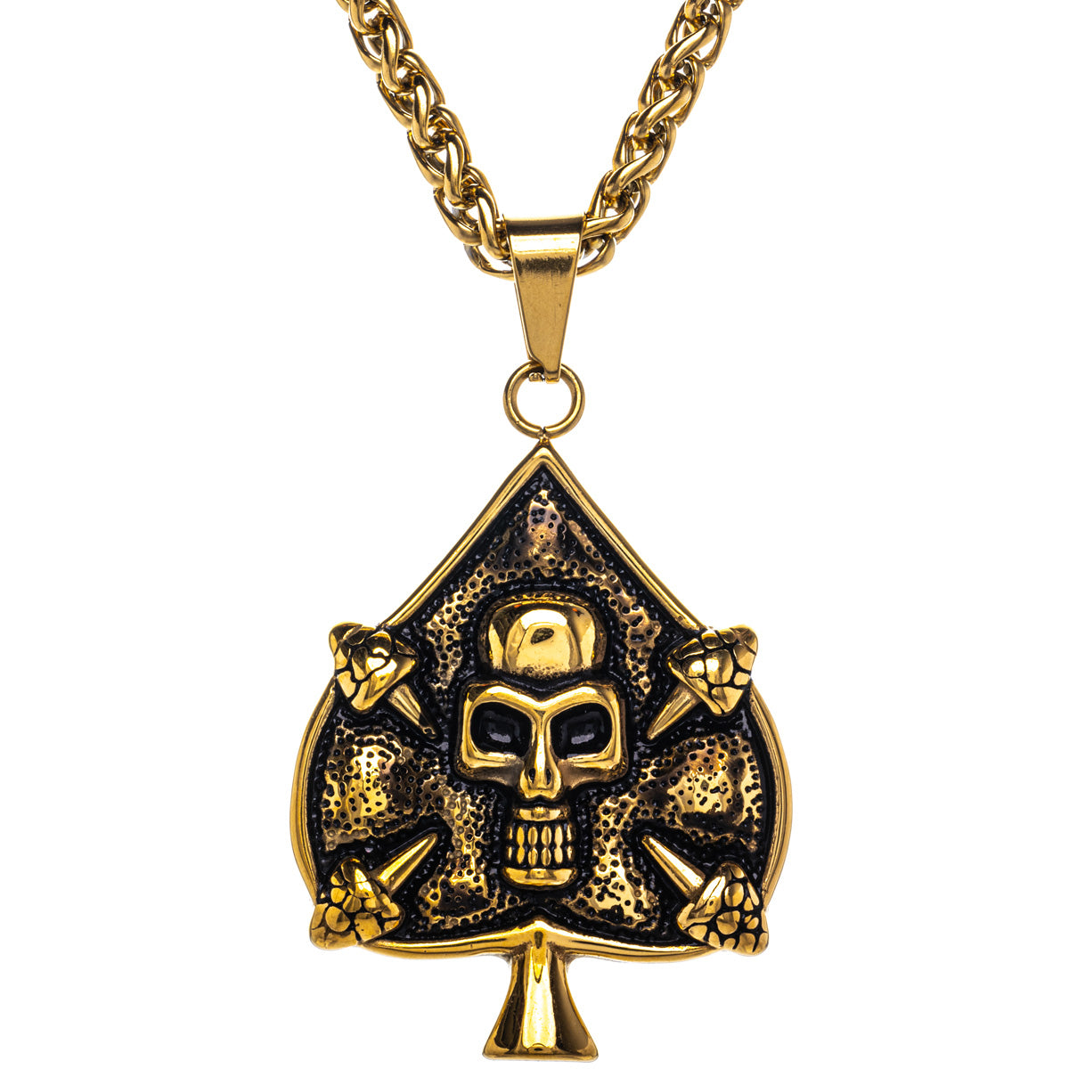 Golden Ace of Spades skull pendant necklace (Steel 316L)